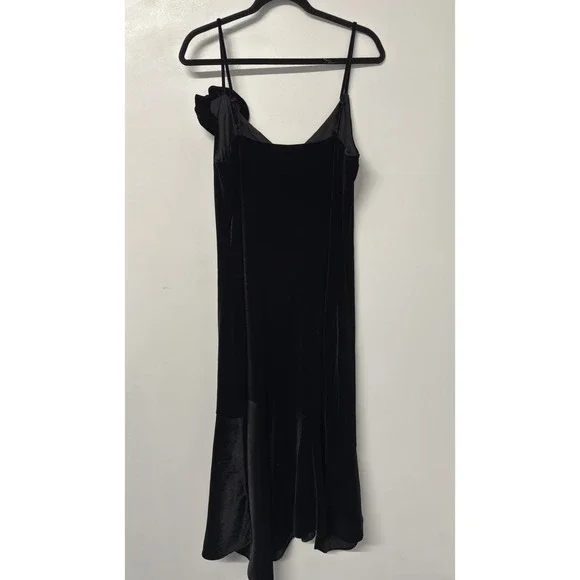 Steve Madden Black Velvet Lucille Luxury Midi Dress With Rosette XL #28 - Picture 2 of 10